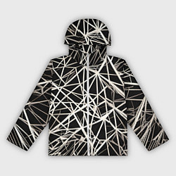 Ветровка с капюшоном женская Белые хаотичные линии на чёрном фоне, цвет: 3D-белый