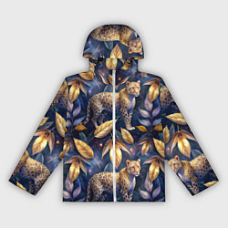 Ветровка с капюшоном женская Леопард с золотыми листьями паттерны, цвет: 3D-белый