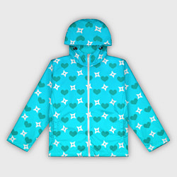 Ветровка с капюшоном женская Сюрикены и сердечки: голубой, цвет: 3D-белый
