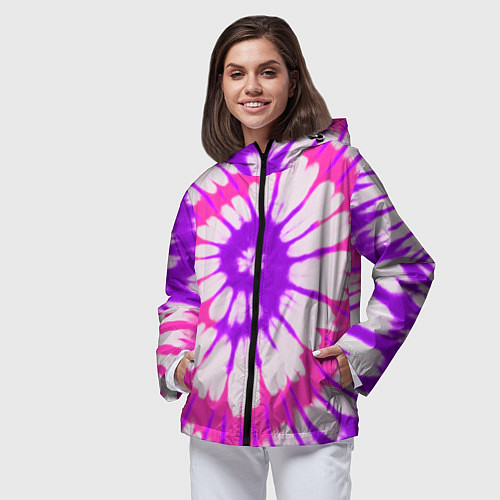 Женская ветровка Тай дай розовый с фиолетовым / 3D-Черный – фото 3