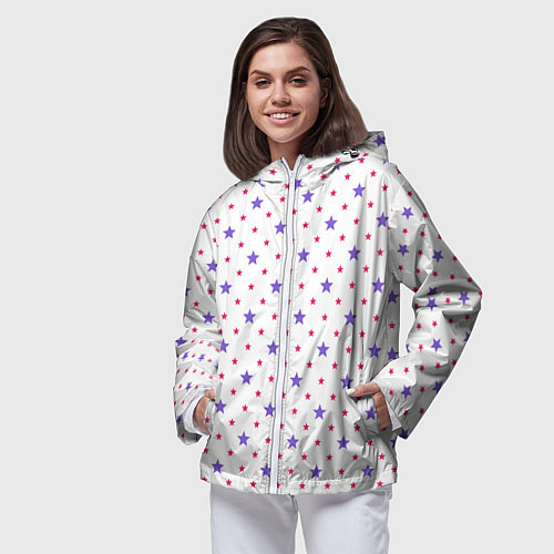 Женская ветровка Красивый узор звезды / 3D-Белый – фото 3