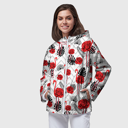 Женская ветровка Фламинго с розой / 3D-Белый – фото 3