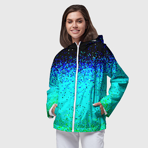 Женская ветровка Пикселизация неоновых цветов / 3D-Белый – фото 3