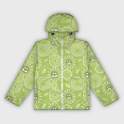 Ветровка с капюшоном женская Зеленый цветочный - паттерн смайлики, цвет: 3D-белый