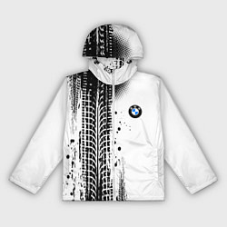 Ветровка с капюшоном женская БМВ - следы от шин, цвет: 3D-белый