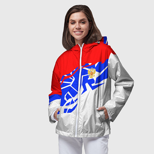Женская ветровка Россия- астрактивный триколор / 3D-Белый – фото 3