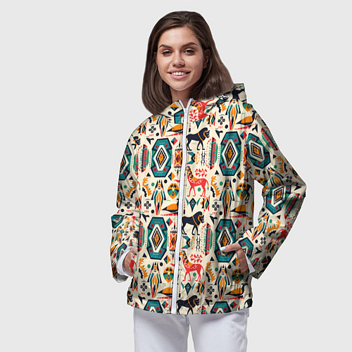 Женская ветровка Африканские узор лев и жираф / 3D-Белый – фото 3