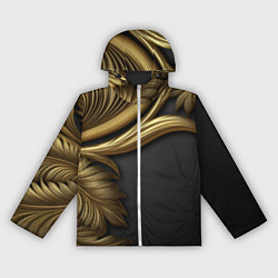 Ветровка с капюшоном женская Золотые объемные листья на черном, цвет: 3D-белый