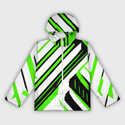 Ветровка с капюшоном женская Чёрно-зелёные полосы на белом фоне, цвет: 3D-белый