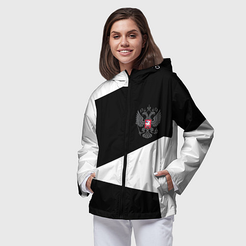 Женская ветровка Герб РФ геометрия текстура / 3D-Черный – фото 3