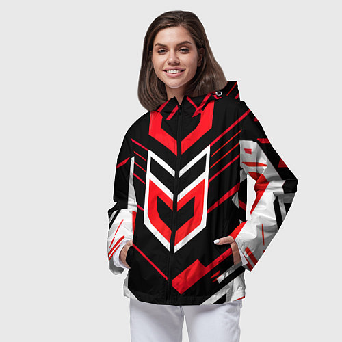 Женская ветровка Полосы и красно-белый шестиугольник / 3D-Черный – фото 3