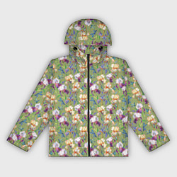 Ветровка с капюшоном женская Ирисы и стрекозы на зеленом, цвет: 3D-черный