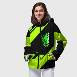 Ветровка с капюшоном женская Киберпанк кислотная геометрия, цвет: 3D-черный — фото 2