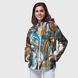 Ветровка с капюшоном женская Иллюзия смешанных абстрактных красок, цвет: 3D-белый — фото 2