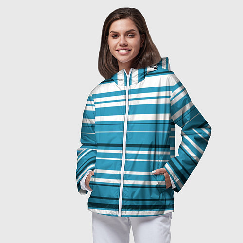 Женская ветровка Бело-голубой в полоску / 3D-Белый – фото 3