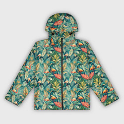 Ветровка с капюшоном женская Тропический фламинго в цветах, цвет: 3D-черный