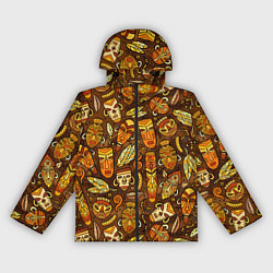 Ветровка с капюшоном женская Африканские маски - паттерн, цвет: 3D-черный