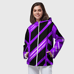 Ветровка с капюшоном женская Чёрно-белые полосы на фиолетовом фоне, цвет: 3D-белый — фото 2