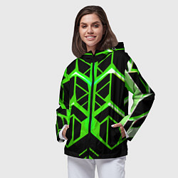 Ветровка с капюшоном женская Green lines on a black background, цвет: 3D-черный — фото 2