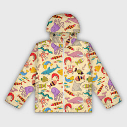 Ветровка с капюшоном женская Морские обитатели узор, цвет: 3D-белый