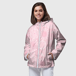 Ветровка с капюшоном женская Розовый цветочный паттерн, цвет: 3D-белый — фото 2