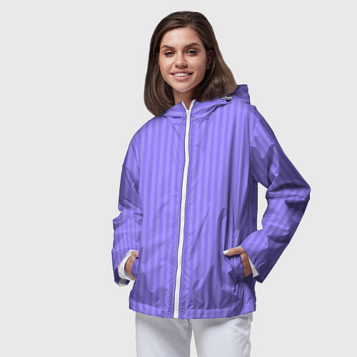 Женская ветровка Сиреневый однотонный в полоску / 3D-Белый – фото 3