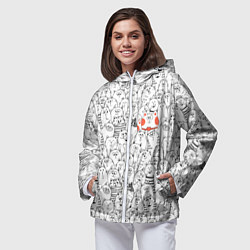 Ветровка с капюшоном женская Румяная киска и серые коты, цвет: 3D-белый — фото 2