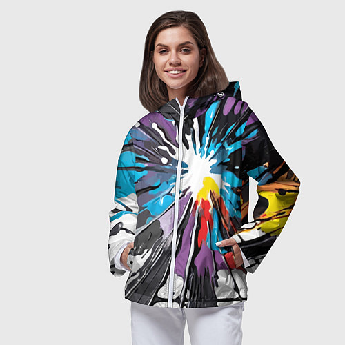 Женская ветровка Кляксы краски - абстракция / 3D-Белый – фото 3