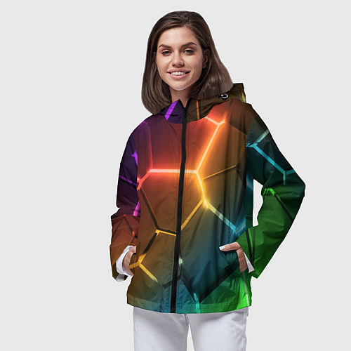 Женская ветровка Радужные неоновые плиты в разломе / 3D-Черный – фото 3