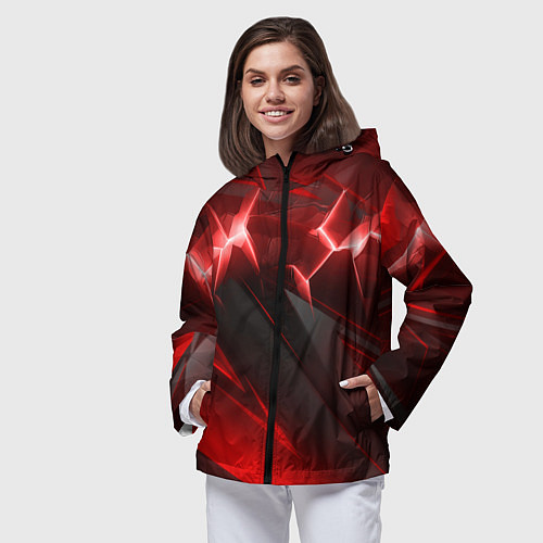 Женская ветровка Яркая красная объемная абстракция / 3D-Черный – фото 3