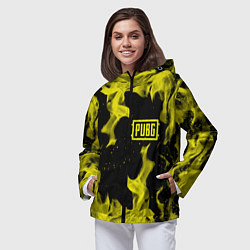 Ветровка с капюшоном женская PUBG жёлтый огонь, цвет: 3D-черный — фото 2