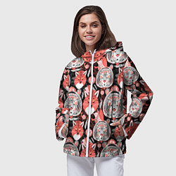 Ветровка с капюшоном женская Узор тигр с лисой, цвет: 3D-белый — фото 2