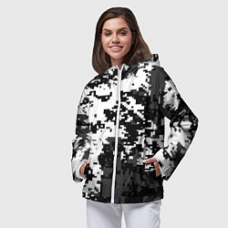 Ветровка с капюшоном женская Камуфляжные пиксели чёрно белый, цвет: 3D-белый — фото 2