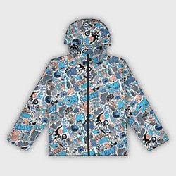 Ветровка с капюшоном женская Дудл животные и монстры, цвет: 3D-черный