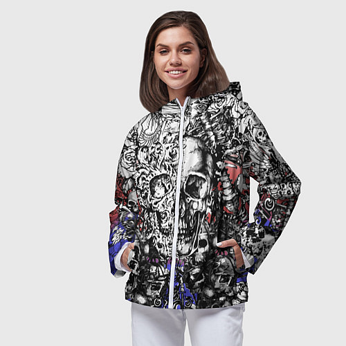 Женская ветровка Череп и скелеты на фоне флага России / 3D-Белый – фото 3