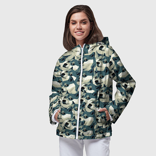 Женская ветровка Доги мем паттерн / 3D-Белый – фото 3