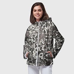 Ветровка с капюшоном женская Серо-розовый паттерн мозаика, цвет: 3D-белый — фото 2