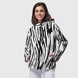 Ветровка с капюшоном женская Полосатый чёрно-белый под зебру, цвет: 3D-черный — фото 2