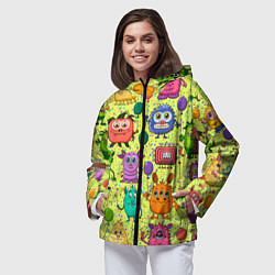 Ветровка с капюшоном женская Цветные монстрики, цвет: 3D-черный — фото 2