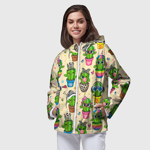 Женская ветровка Мультяшные кактусы / 3D-Белый – фото 3