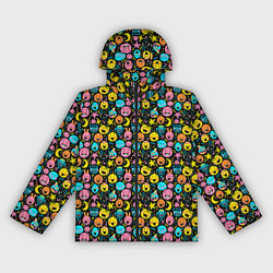 Ветровка с капюшоном женская Разноцветные забавные монстрики-эмодзи паттерн, цвет: 3D-черный