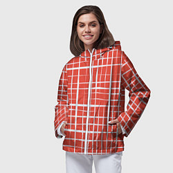 Ветровка с капюшоном женская Светлая клетка на красном, цвет: 3D-белый — фото 2