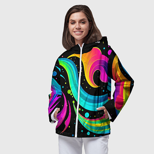 Женская ветровка Яркая неоновая абстракция - нейросеть / 3D-Белый – фото 3