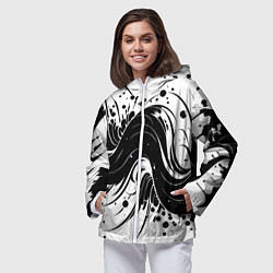 Ветровка с капюшоном женская Чёрно-белая абстракция нейросеть, цвет: 3D-белый — фото 2