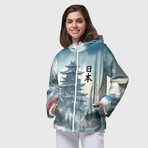 Женская ветровка Японская пагода в тумане - нейросеть / 3D-Белый – фото 3