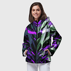 Ветровка с капюшоном женская Хаотичная чёрно-фиолетово абстракция, цвет: 3D-черный — фото 2