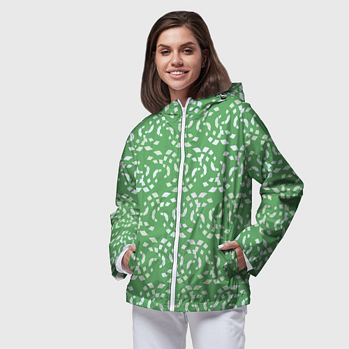Женская ветровка Мозаика на зеленом / 3D-Белый – фото 3