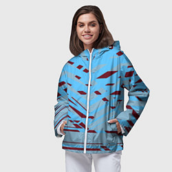 Ветровка с капюшоном женская Геометрическая абстракция сине голубого цвета, цвет: 3D-белый — фото 2