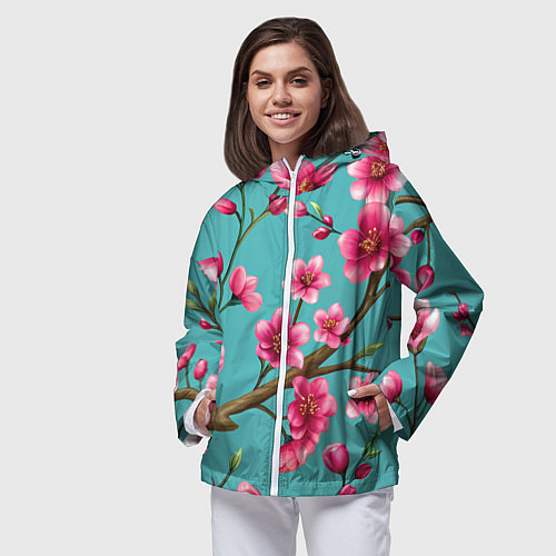 Женская ветровка Ветка розовой сакуры / 3D-Белый – фото 3