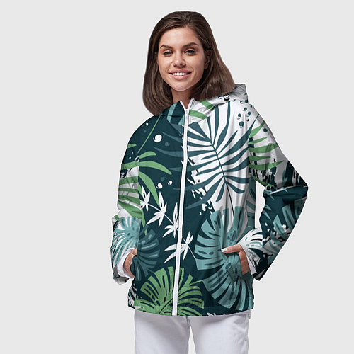 Женская ветровка Листья тропических джунглей абстракция / 3D-Белый – фото 3
